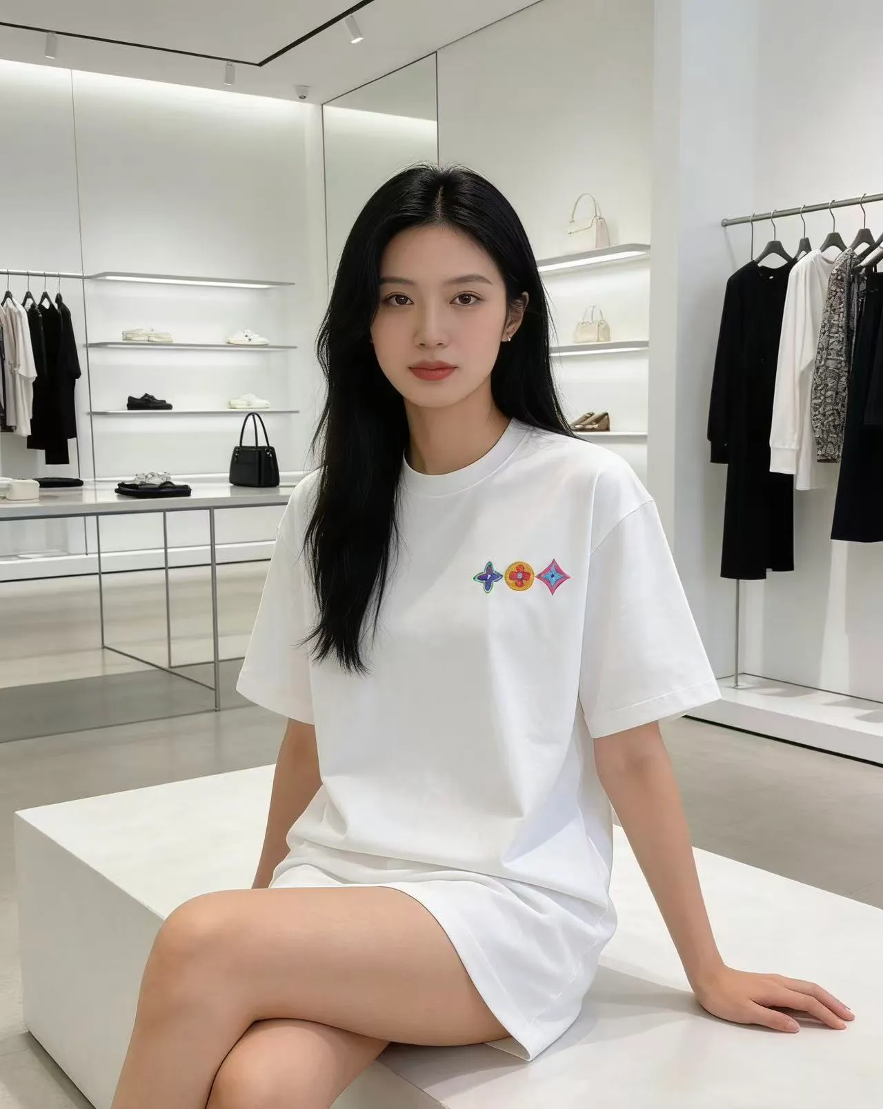 Louis Vuitton/Louis Vuitton colorful three-flower embroidered short sleeves